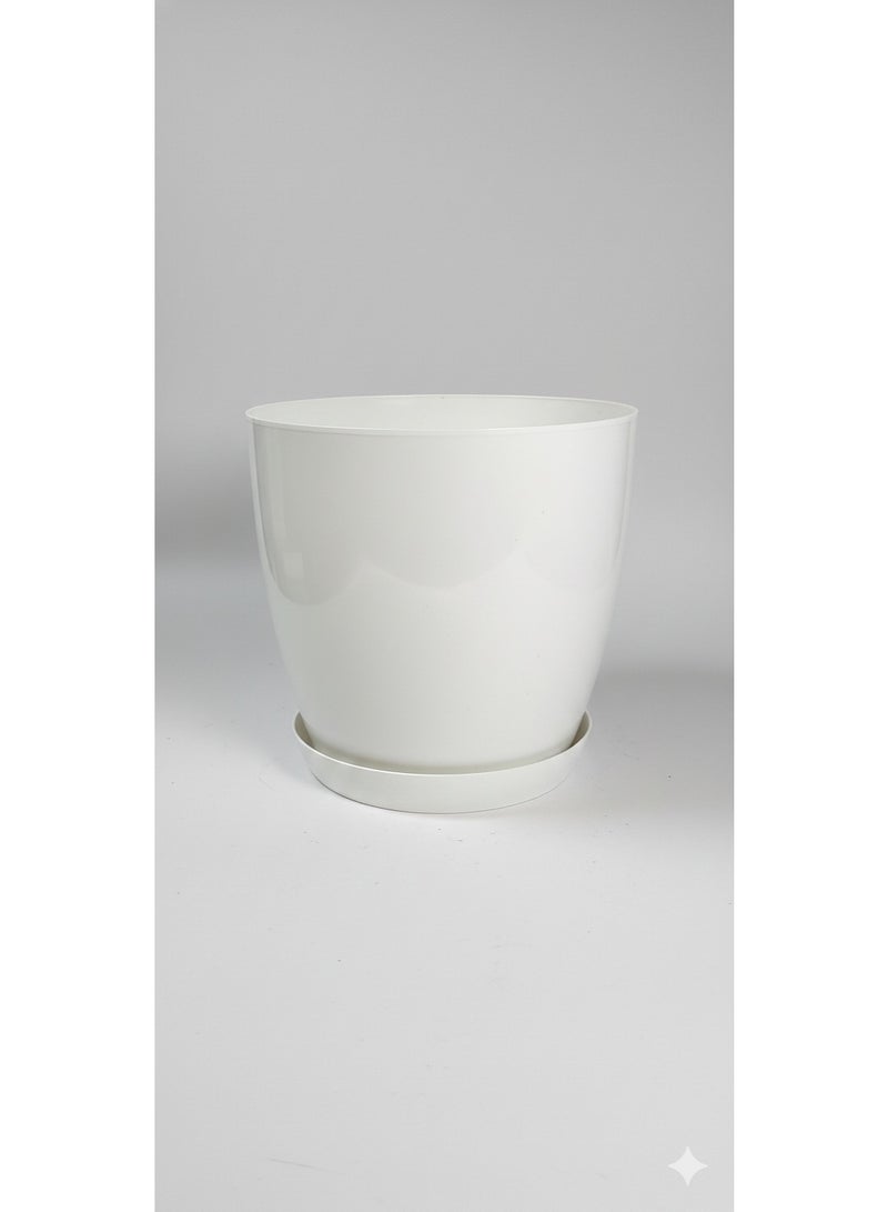 وعاء نباتات بلاستيك بتصميم مزخرف للنباتات الداخلية والزهور والصبار والنباتات العصارية المنزلية، عبوة من قطعة واحدة، (ابيض, 40سم) - Image 1